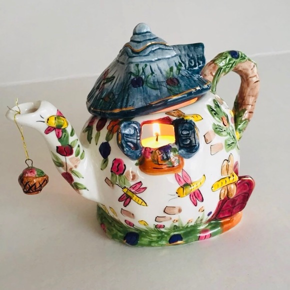 Porcelain Tea Pot House Candle Holder - Picture 7 of 8